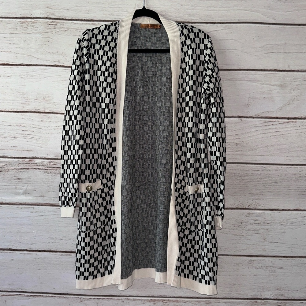 Belldini Black and White Checkered Cardigan